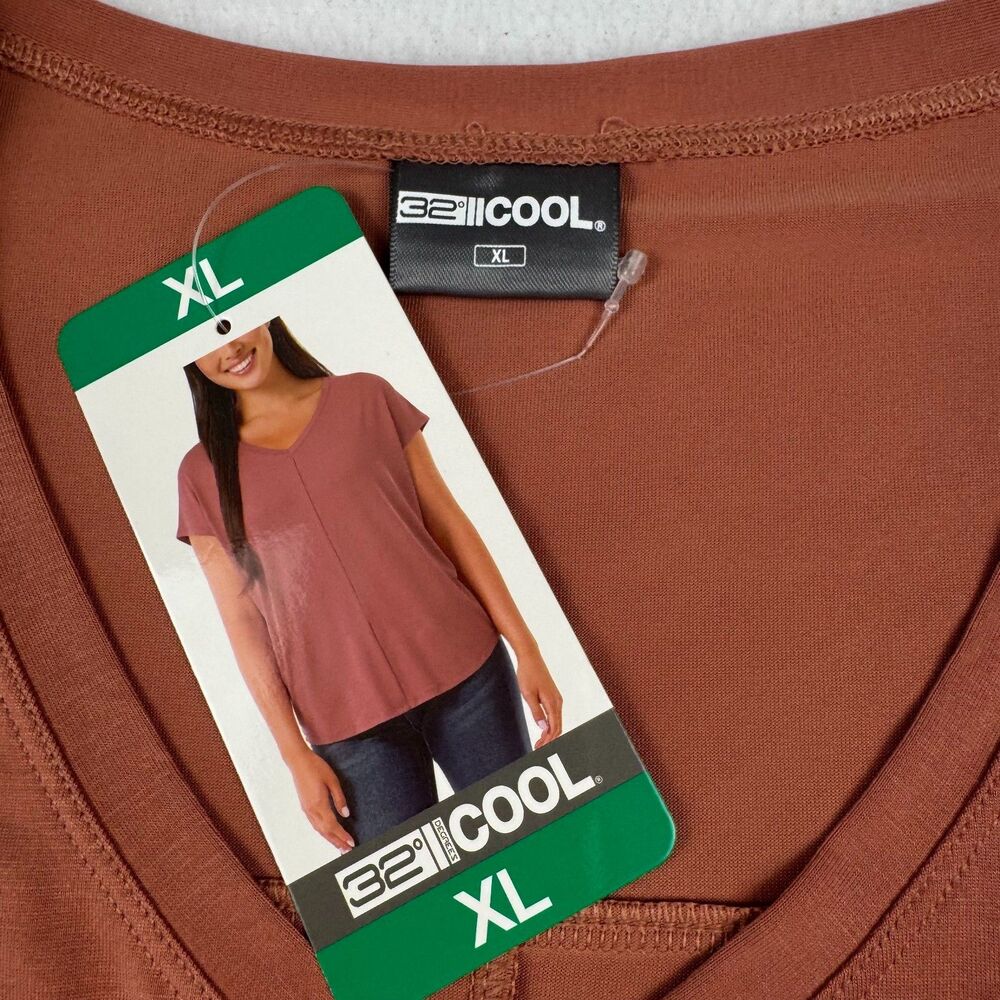 32 Degrees Cool Women Top Sz XL NWT Soft Short Sleeve V-Neck Color Red/Rust - Picture 6 of 9